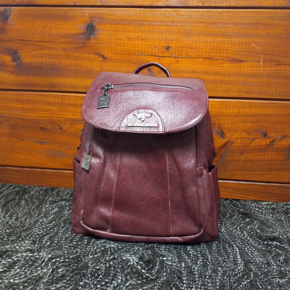 Yingshan Daishu Faux Leather Backpack, Deep Red Burgundy Leather, Kangaroo.